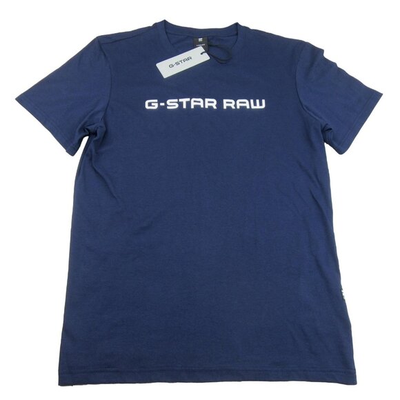 G-Star Raw Blue Graphic Script Short Sleeve T-Shirt Men's Size Large Tee NEW - Picture 1 of 12
